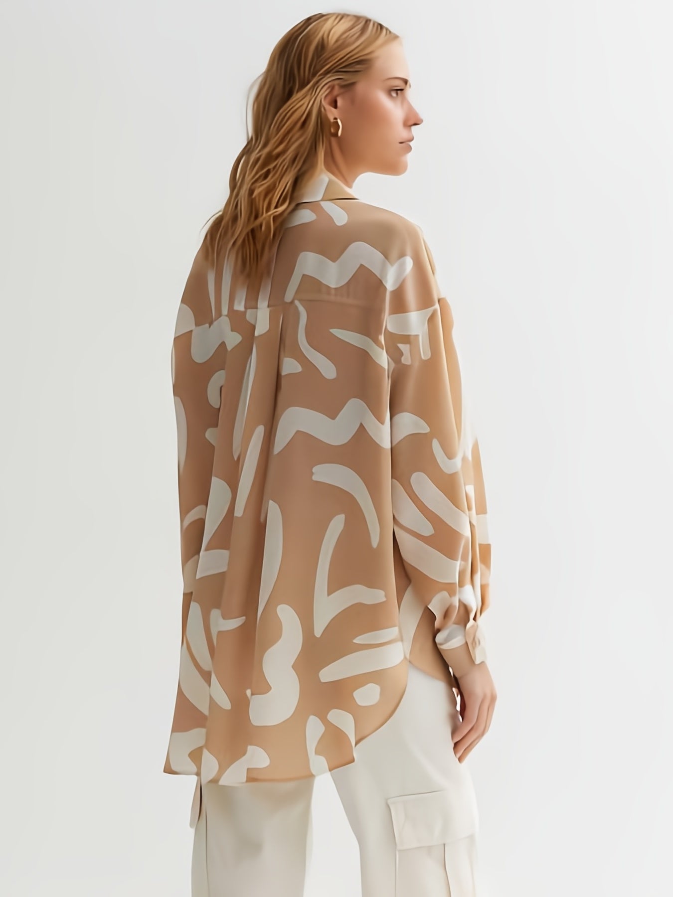 Graffiti Print Button Up Lantern Sleeve Blouse