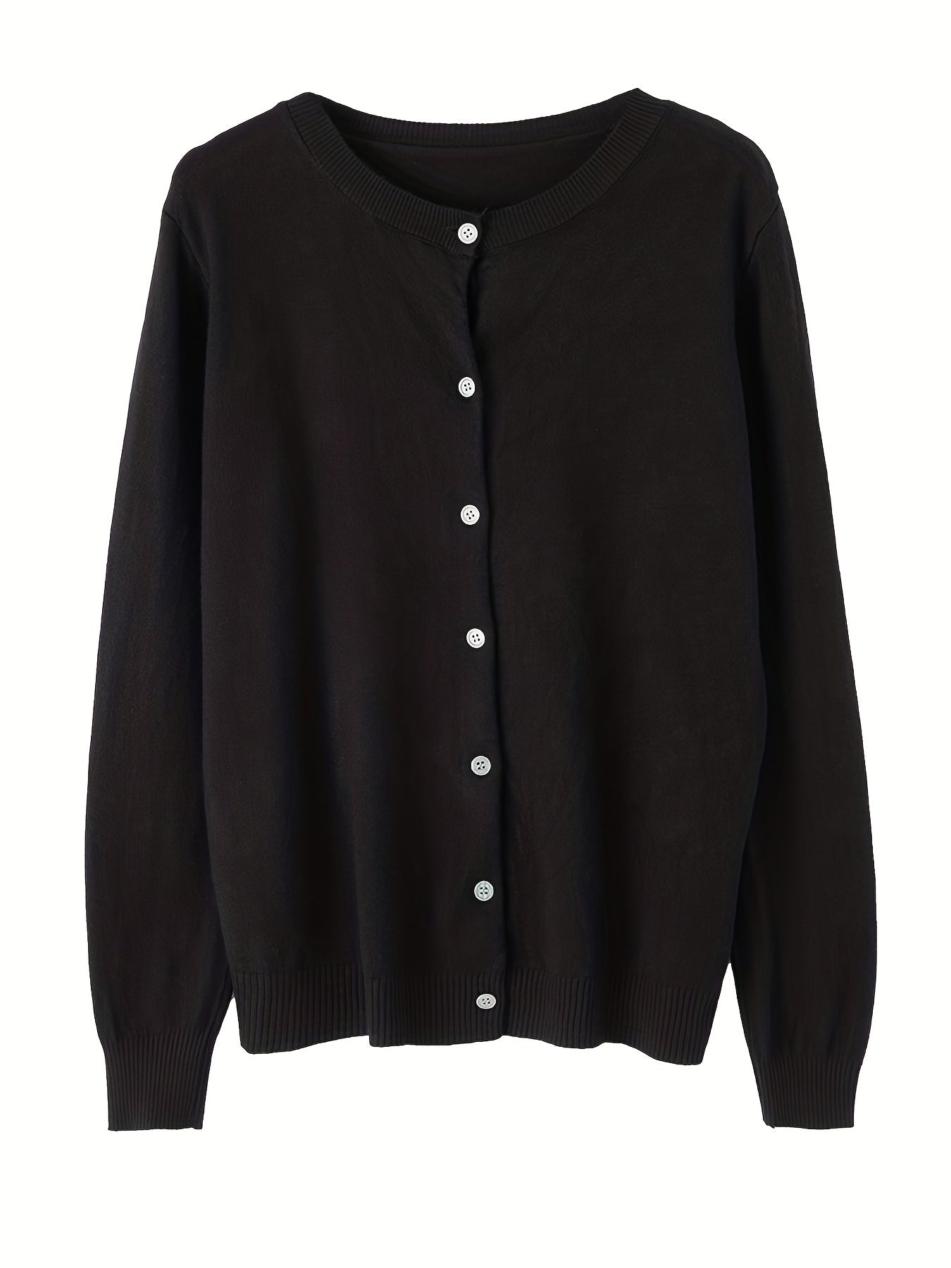 Solid Button Front Knit Cardigan Casual Long Sleeve Cardigan