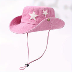 Star Patch Western Bucket Hat Distressed Cowboy Hat Outdoor Fishing Hiking Booni