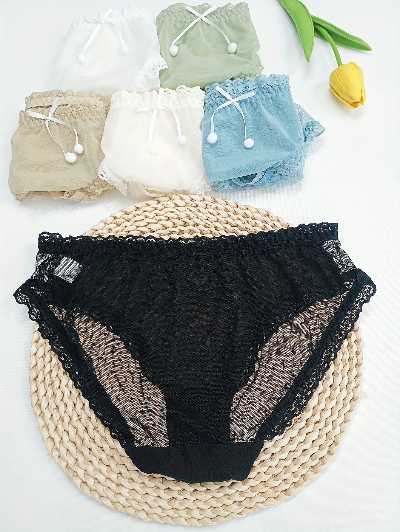 6pcs Polka Dot Mesh Briefs Stretchy Intimates Panties