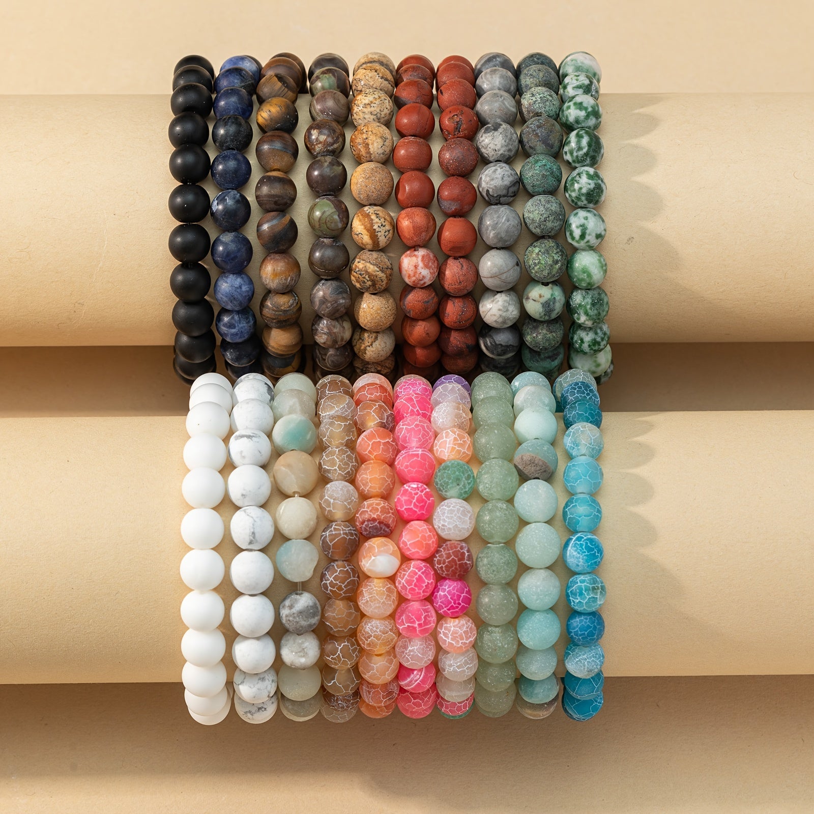 Matte Beaded Bracelet Set For Men Women Semi Precious Gemstone Beads