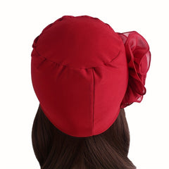 Lace Plate Flower Turban Cap Elastic Head Wrap Solid Bonnet Head Scarf Women