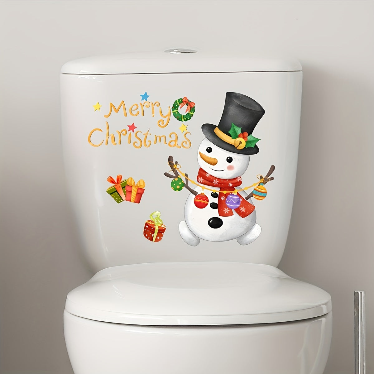 Christmas Tree Snowman Toilet Lid Sticker Self-adhesive Wall Decor
