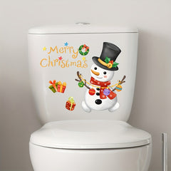 Christmas Tree Snowman Toilet Lid Sticker Self-adhesive Wall Decor