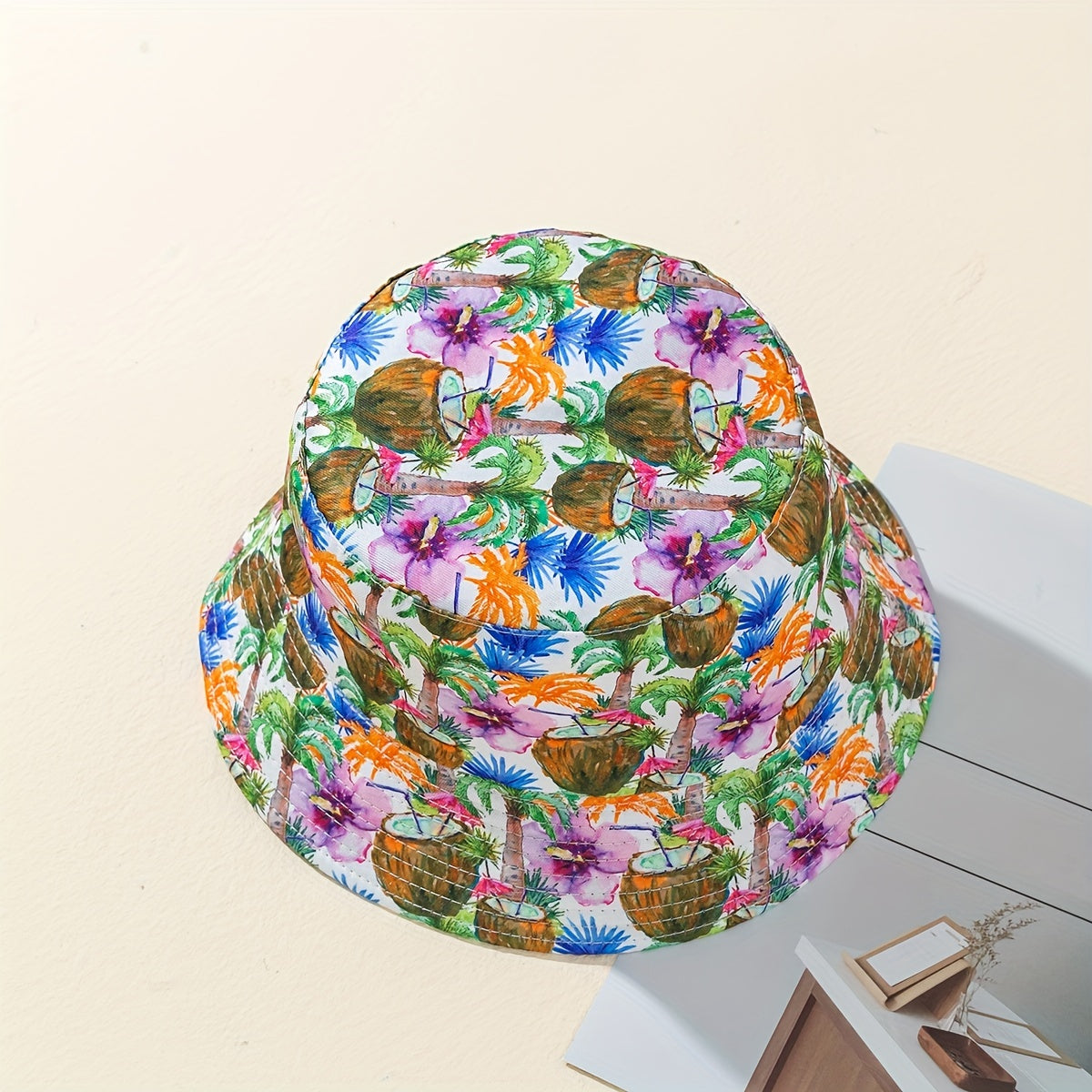Coconut Tree Print Reversible Bucket Hat Lightweight Foldable Cap