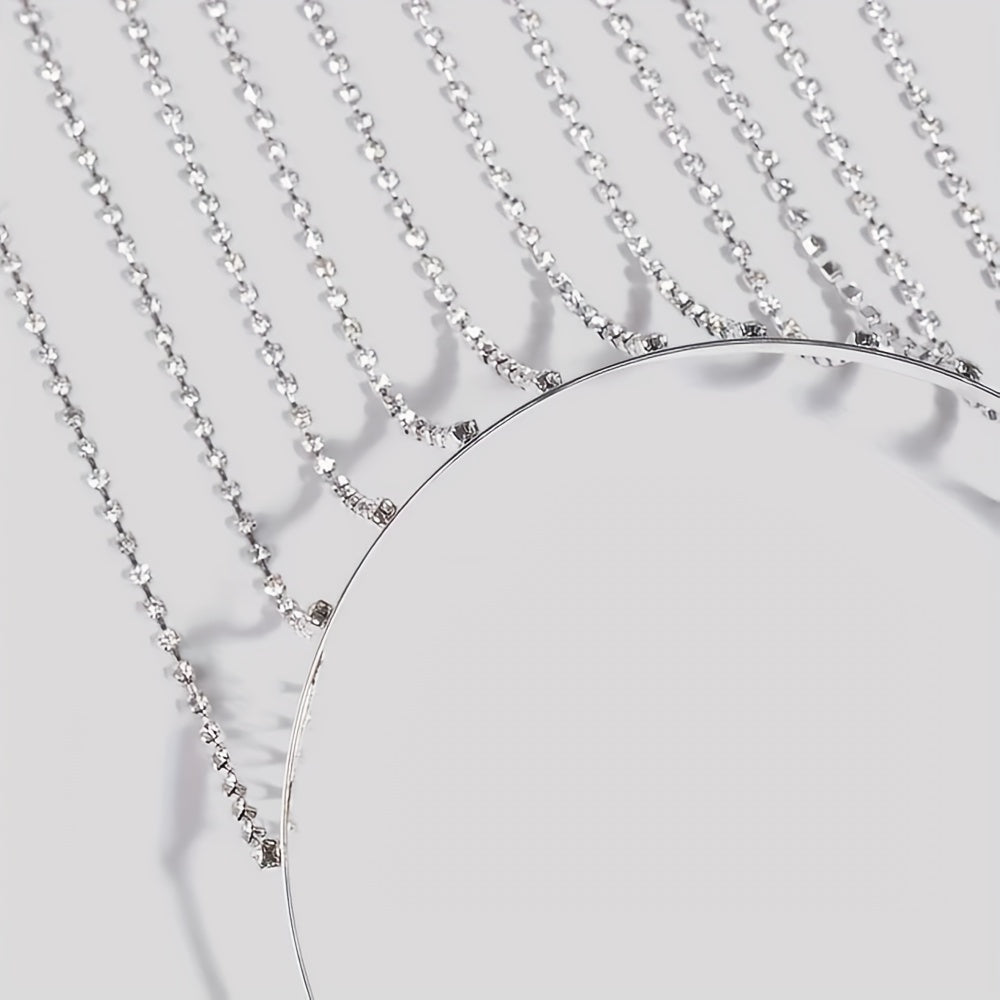 Women's Rhinestone Tassel Headband Long Bridal Hair Chain Jewelry