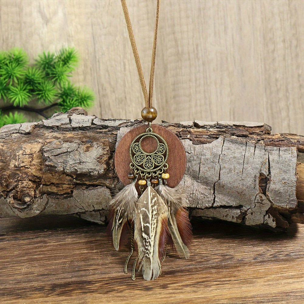 Boho Style Pendant Necklace Feather Tassel & Shell Pendant