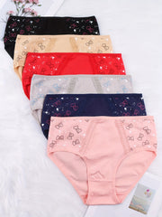 6 Pack Plus Size Panties Set Women's Plus Bow Knot Print Contrast Panel Panties