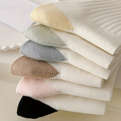 6 Pairs Colorblock Crew Socks Women's Mid Tube Stockings