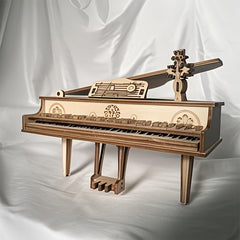 3D Wooden Piano Puzzle Craft Decor with Golden Accents