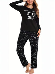 Eyelash Print Pajama Set Long Sleeve Top & Pants Women's Sleepwear