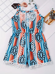 Toddler Girls Block Stripe Gemstone Cami Rompers Jumpsuits