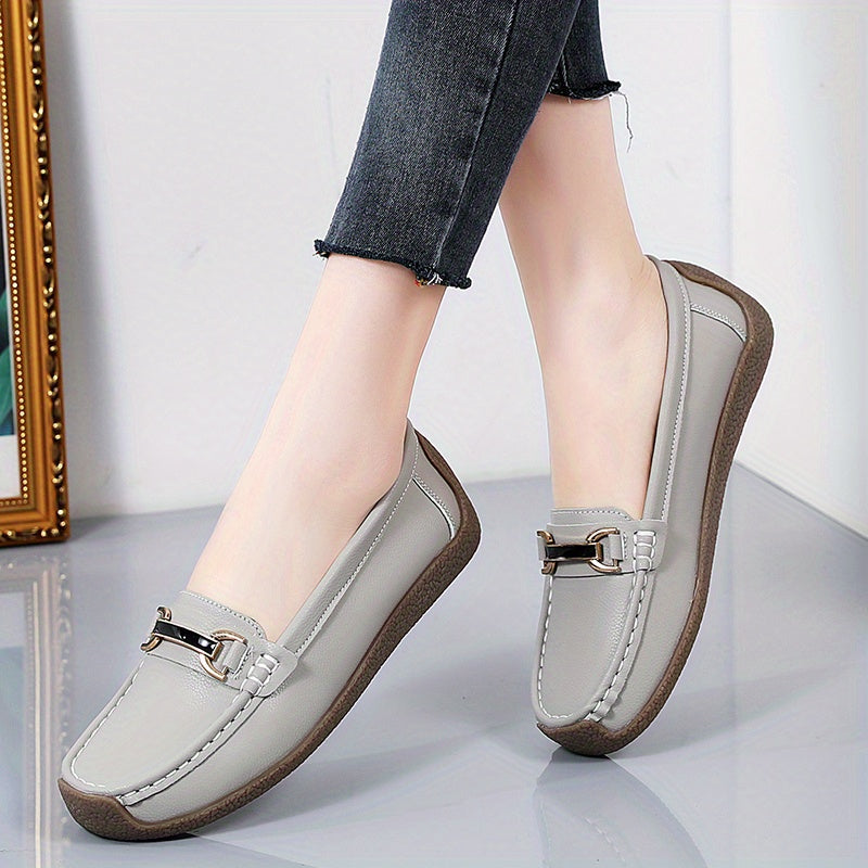Metal Buckle Decor Loafers Soft & Lightweight Flat Loafers