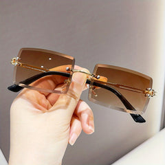 Rectangular Sunglasses for Men Frameless Cut Edge Retro Y2K Party