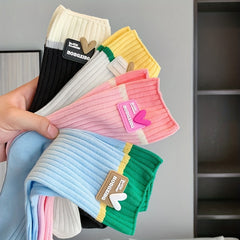 4 Pairs Heart Pattern Socks Colorblock Stockings Women's Hosiery