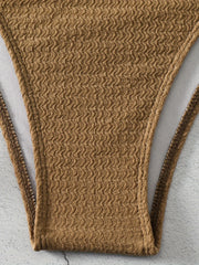  Textured Cut Out Knot Front One Piece Swimsuit