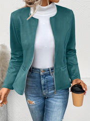 Solid Zip Up Jacket Casual Long Sleeve Crew Neck Outerwear
