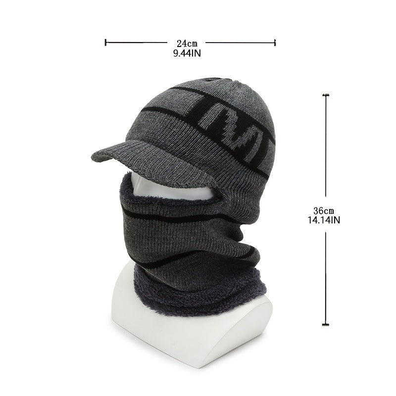 Men's Knitted Hat Muffler Autumn Winter Warm Windproof Wool Hat