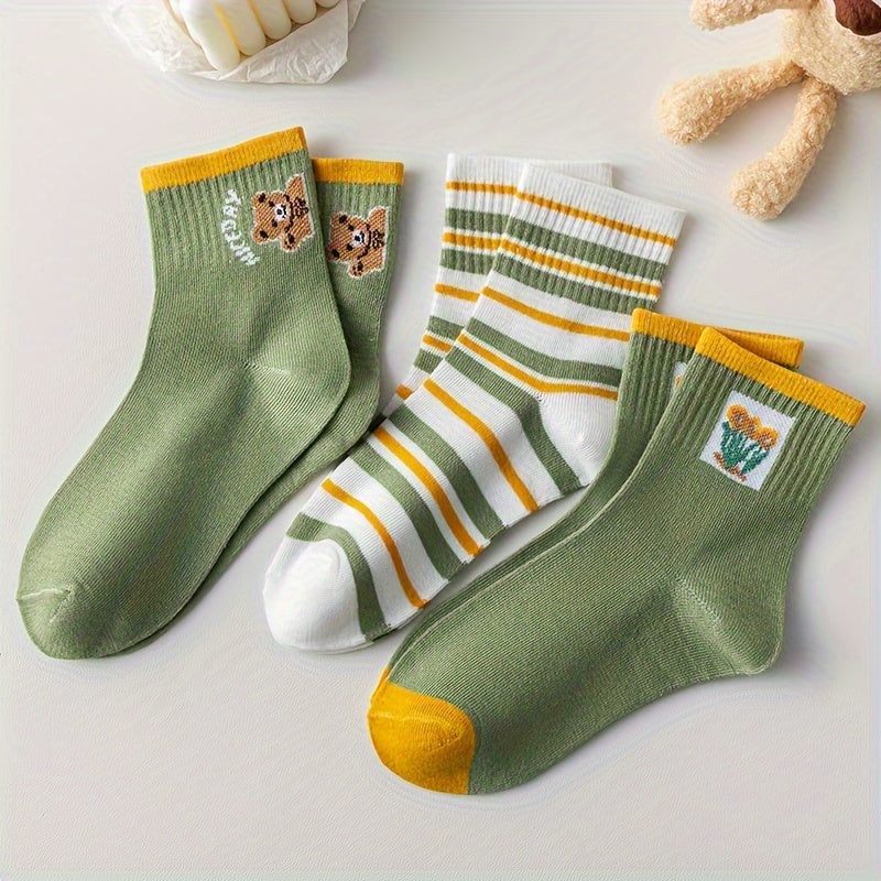 5 Pairs Bear Print Socks Comfy Women's Stockings