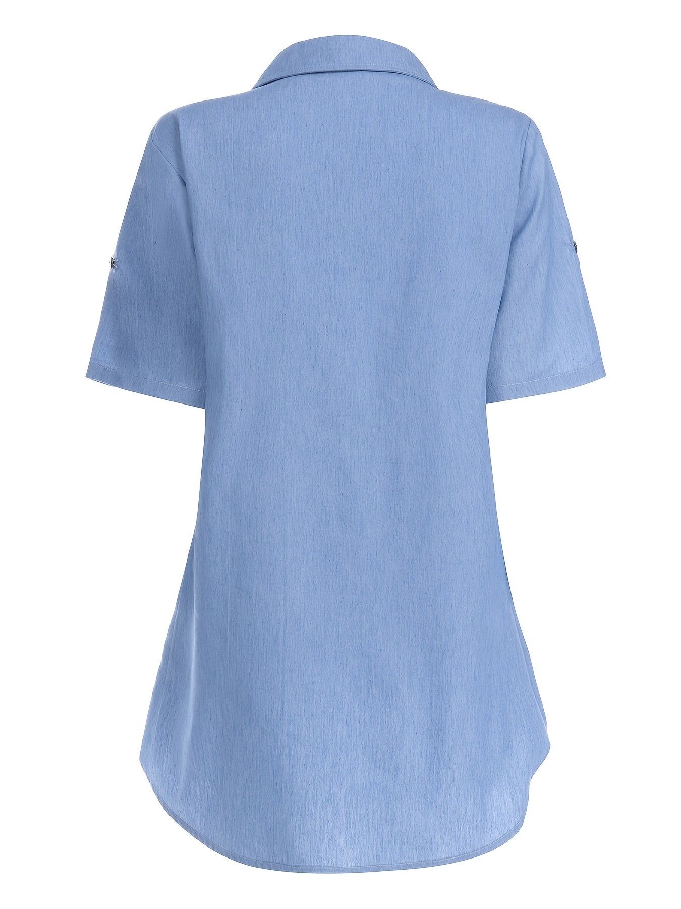 Short Sleeves Denim Top Button Front Lapel Casual Denim Shirt