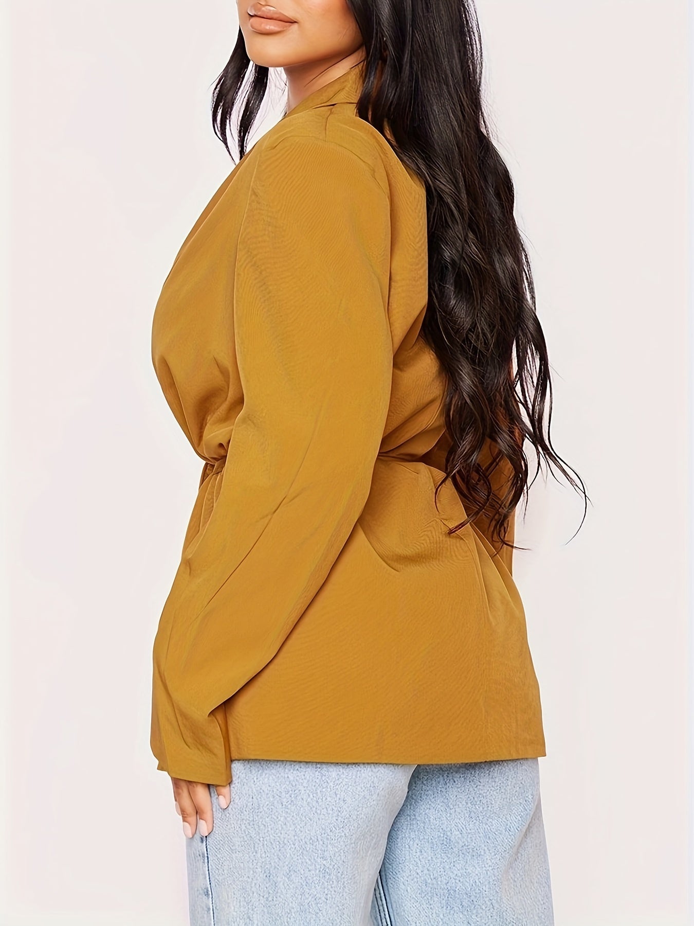  Solid Long Sleeve Workwear Blazer With Belt