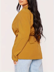  Solid Long Sleeve Workwear Blazer With Belt