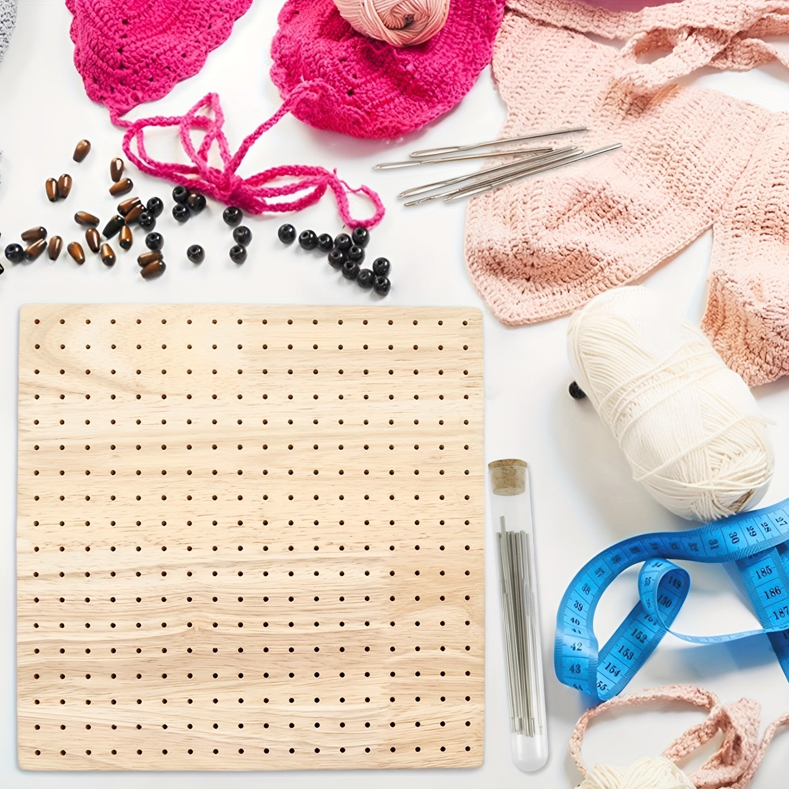 27pcs Wooden Crochet Blocking Board with Pins & Needle Set for Knit