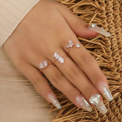 Zircon Butterfly Ring Set Silver Plated Moon Lightning Women's Ring