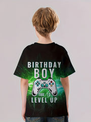 BIRTHDAY BOY Gamepad Print Boy's Casual Tee Short Sleeve Crew Neck T shirt