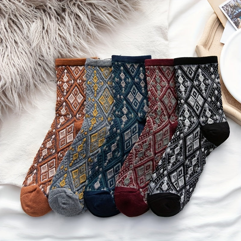 Geometric Pattern Mid Tube Socks Retro Style Women's Stockings