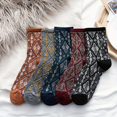Geometric Pattern Mid Tube Socks Retro Style Women's Stockings
