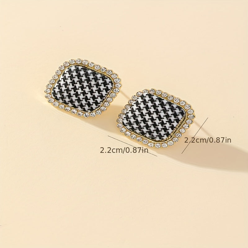 Square Plaid Stud Earrings Alloy Jewelry Daily Wear
