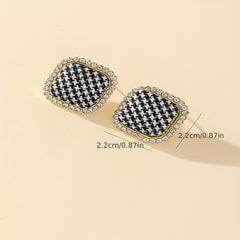 Square Plaid Stud Earrings Alloy Jewelry Daily Wear