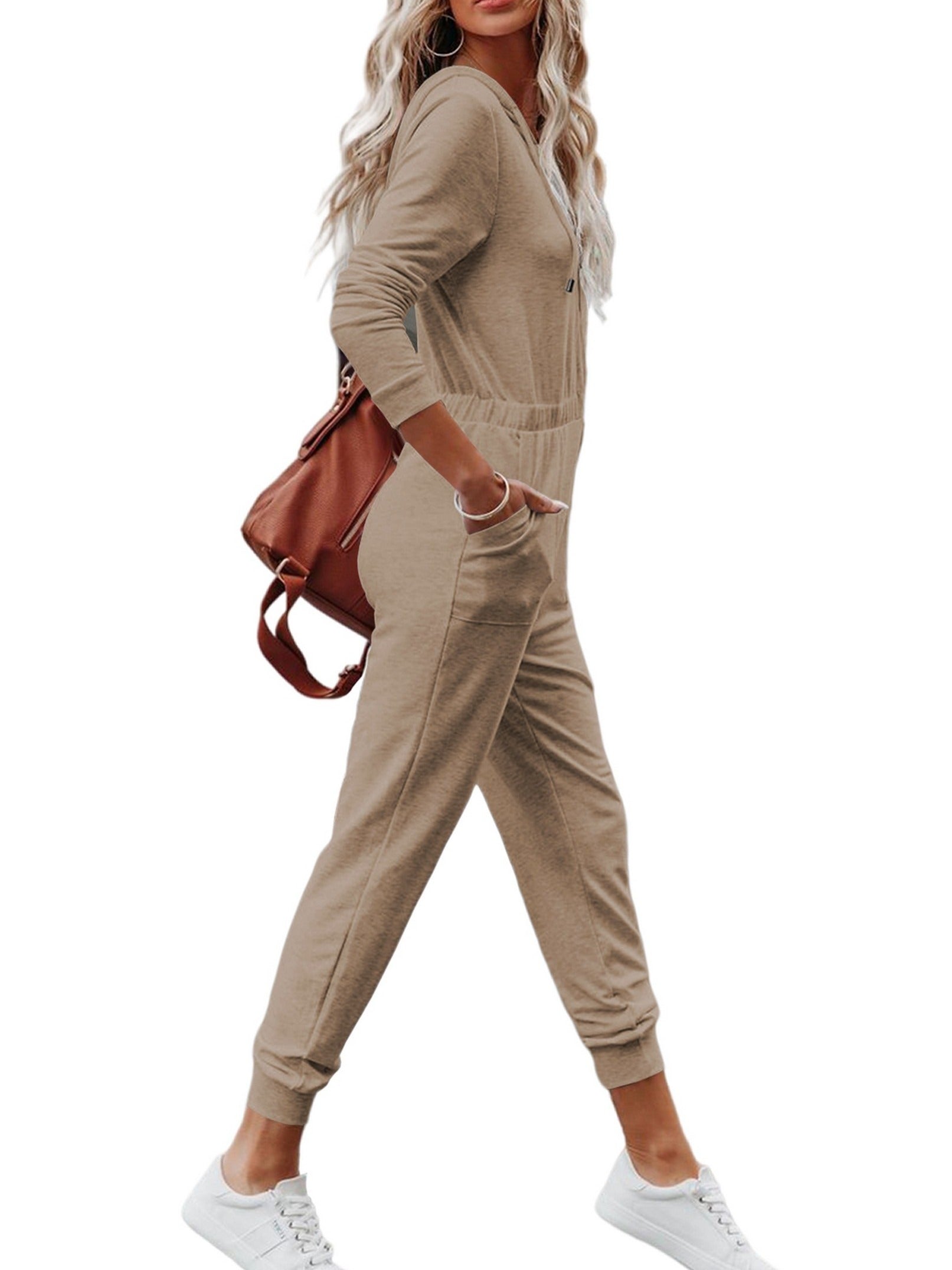 Women's Casual Hoodie Jumpsuit Solid Wide Leg