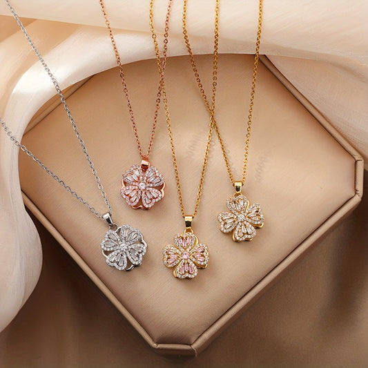 Girl's Lucky Clover Full Brick 360 Rotation Pendant Necklace