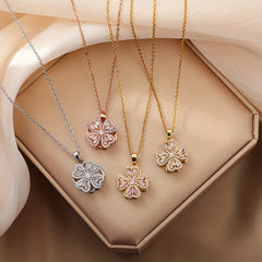 Girl's Lucky Clover Full Brick 360 Rotation Pendant Necklace
