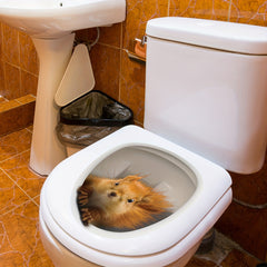 3D Squirrel Toilet Lid Decal Self Adhesive Wall Sticker Bathroom Decor