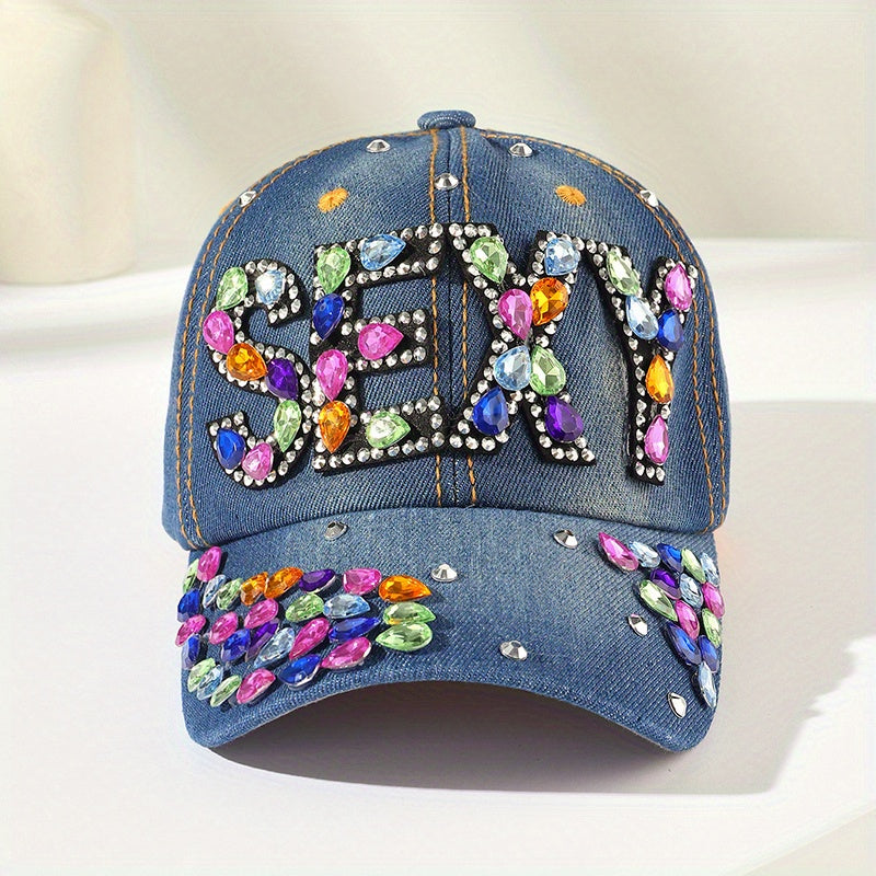 Y2K Rhinestone SEXY Patch Baseball Cap Denim Sports Hat