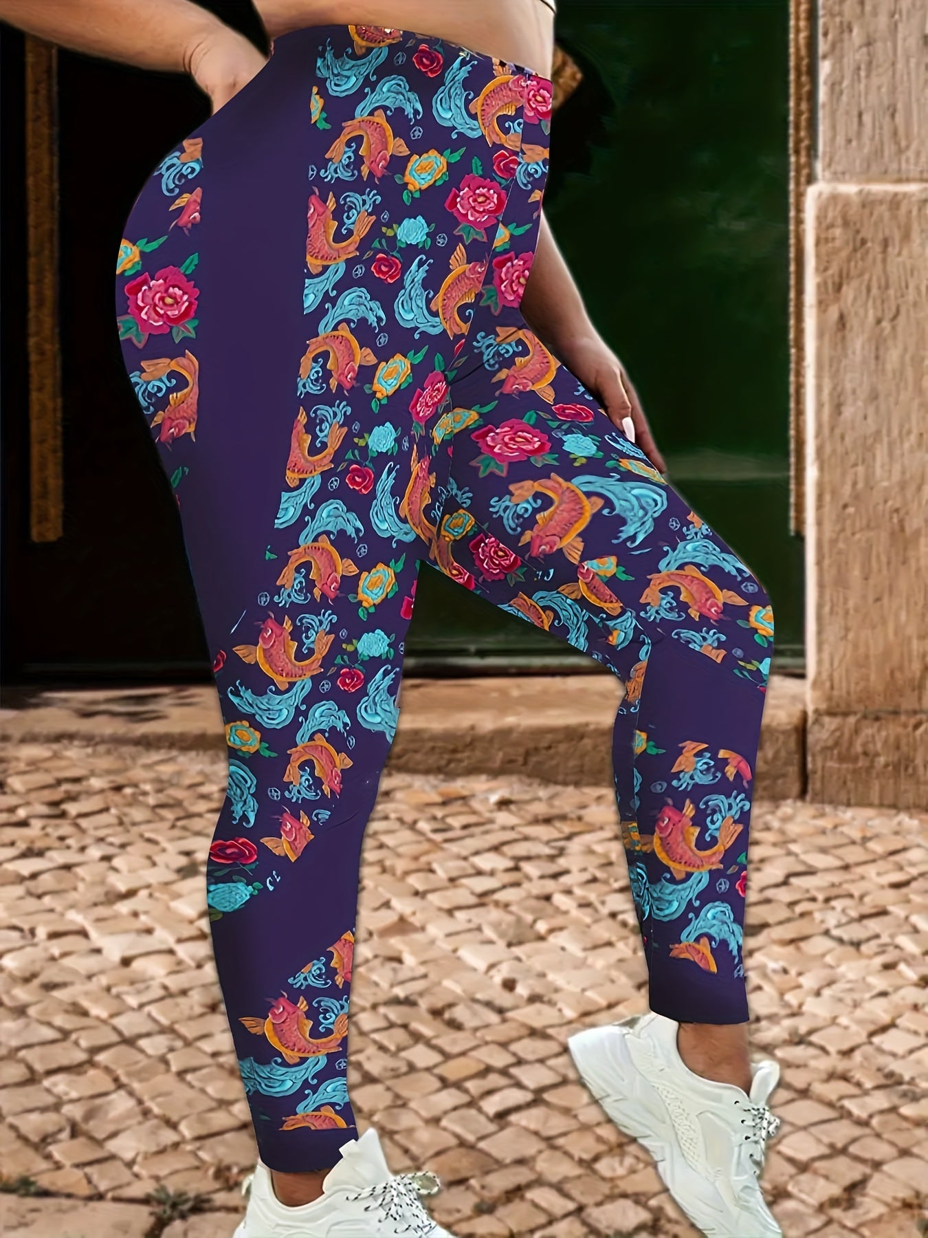  Fish Print High Waisted Yoga Leggings