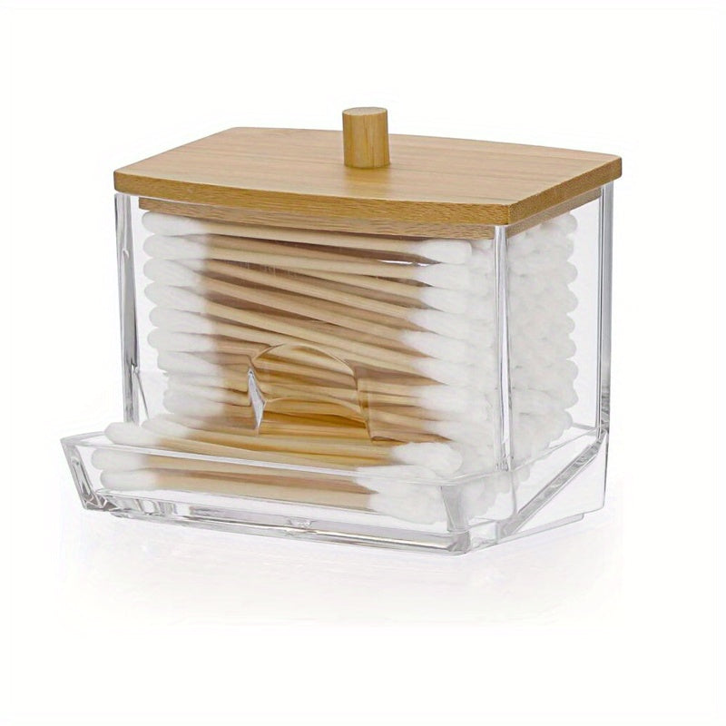 Acrylic Q Tip Dispenser with Bamboo Lid