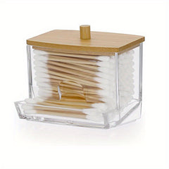 Acrylic Q Tip Dispenser with Bamboo Lid