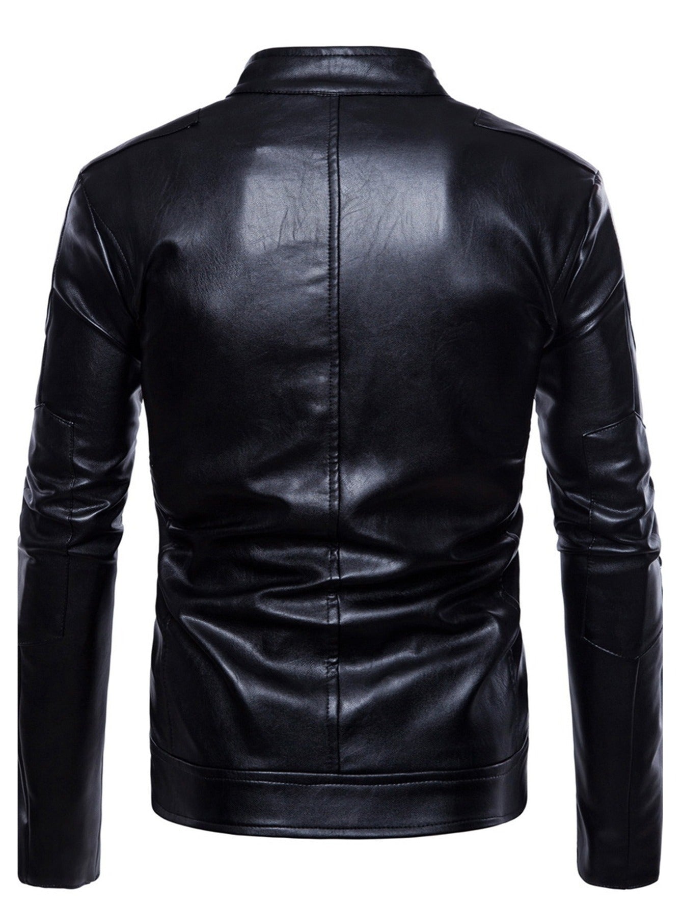 Men's Slim Fit PU Leather Jacket with Stand Collar