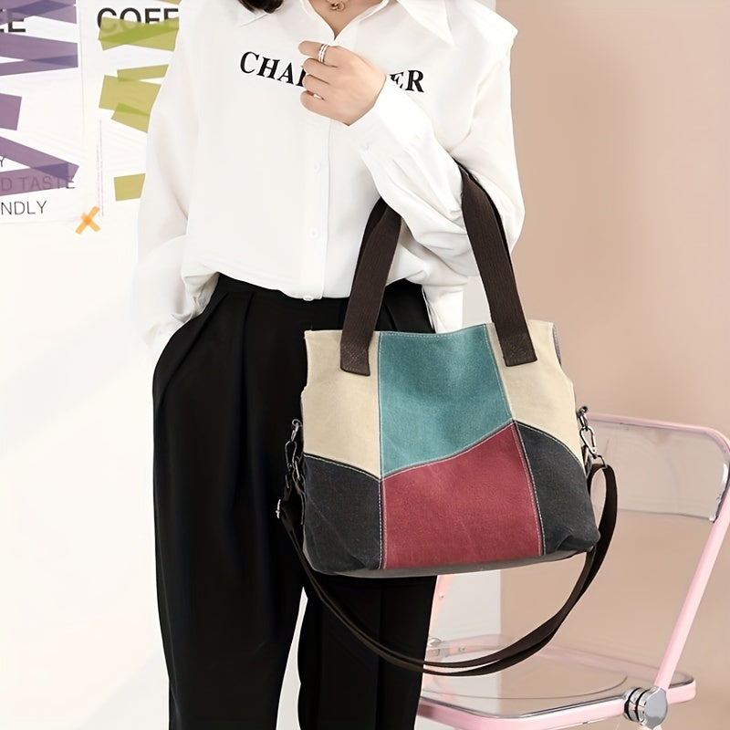 Stain Resistant Block Tote Bag Large Capacity Durable Shoulder Bag