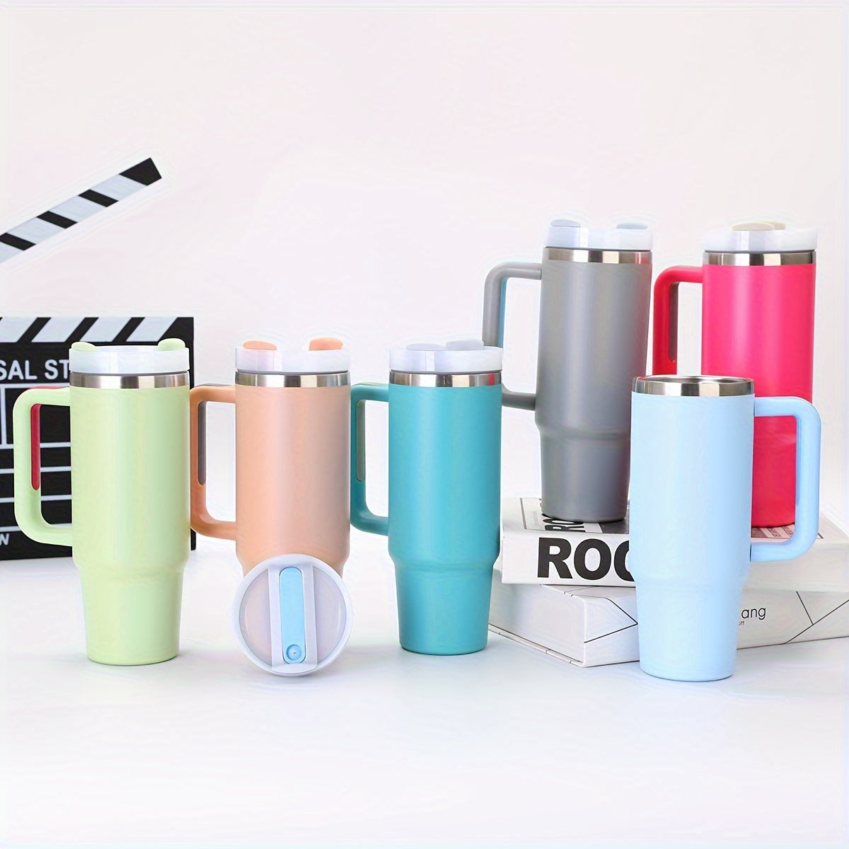 40oz Stainless Steel Insulated Travel Mug with Handle and Straw