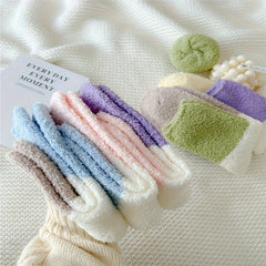 6 Pairs Colorblock Pattern Plush Socks Soft Mid Tube Women's Stockings
