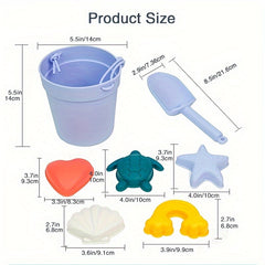 7pcs Silicone Beach Toys Ocean Style Kids' Beach Toys Bucket Shovel Sand Molds