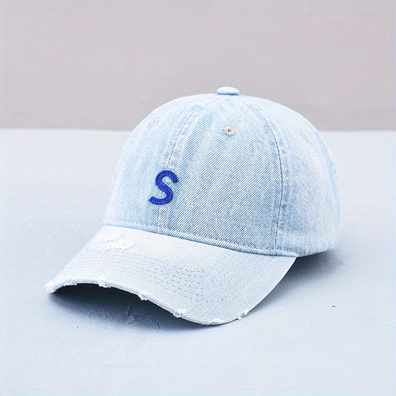 Embroidered Denim Baseball Cap Distressed Dad Hat Adjustable Unisex Sun Hats