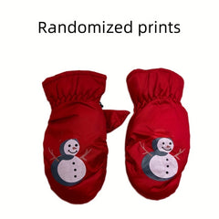 Kids Winter Gloves, Finger & Thumb Protection, Cartoon Skiing Glove