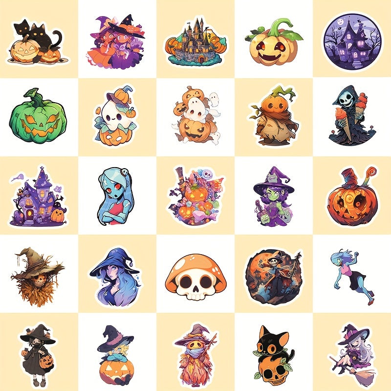 50pcs Kids Cartoon Doodle Halloween Stickers Great For Party Snacks Decorations
