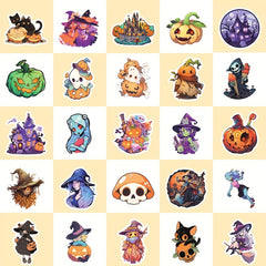 50pcs Kids Cartoon Doodle Halloween Stickers Great For Party Snacks Decorations